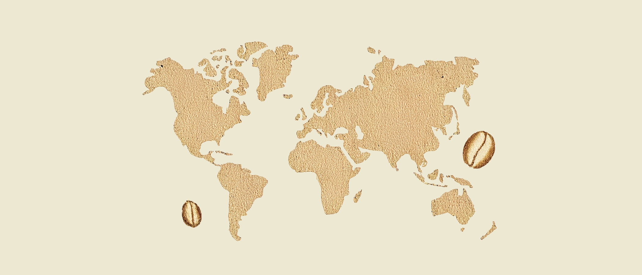 World map with coffee beans on a beige background
